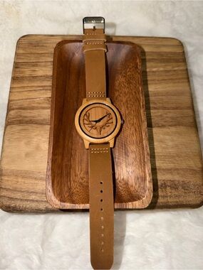 Men's Tan Wooden Case Watch with Tan Leather Strap